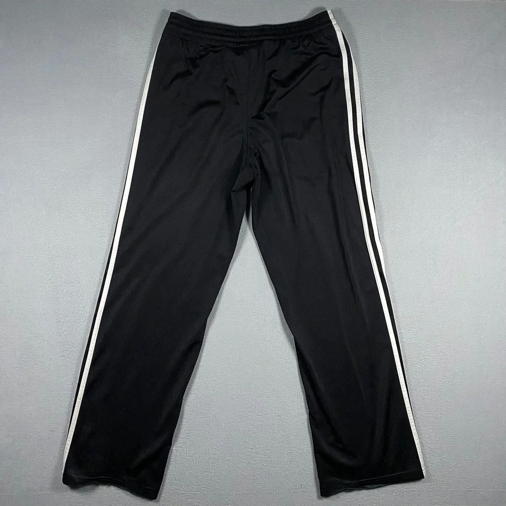Y2K Adidas Track Pants Mens Small Black White 3-Stripe Straight Leg Joggers
